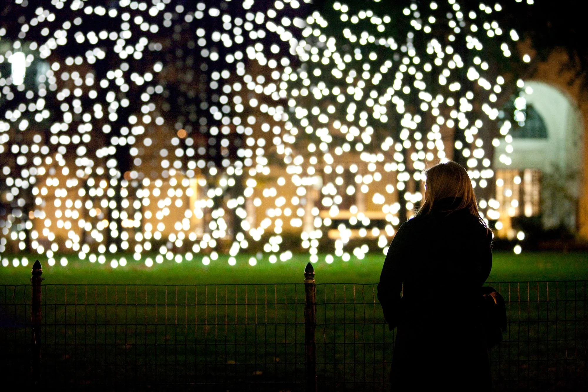 A field of hanging bulbs turns into a crowd if you stand in the right place